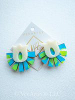 Load image into Gallery viewer, TULIP STUDS- NEON BLUE GREEN, IVORY
